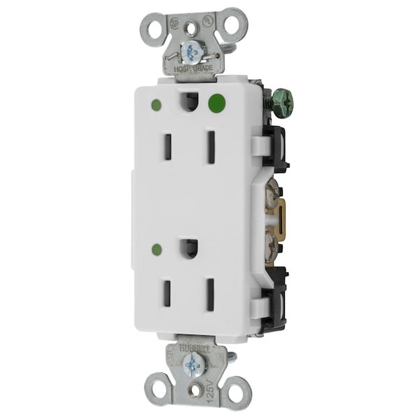 Straight Blade Receptacle, 5-15R, 15 A, 125V AC, 2 Pole, 3 Wire, Flush Mount, Grounded
